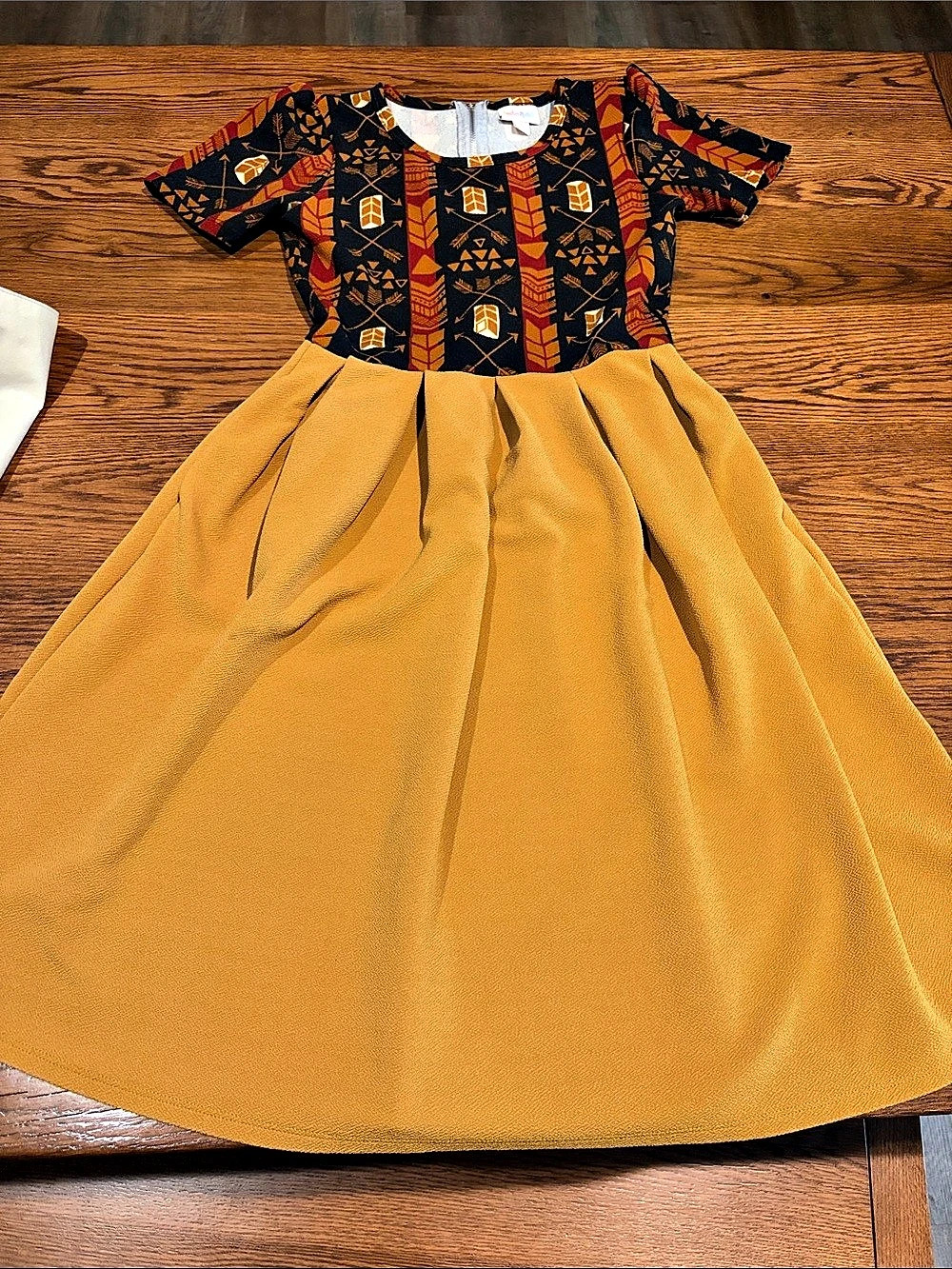LuLaRoe Nicole Dress Geometric Midi Yellow & Black Small